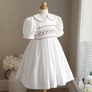 Strasburg White Smocked Dress Red Embroidery Cotton Special Occasion Party